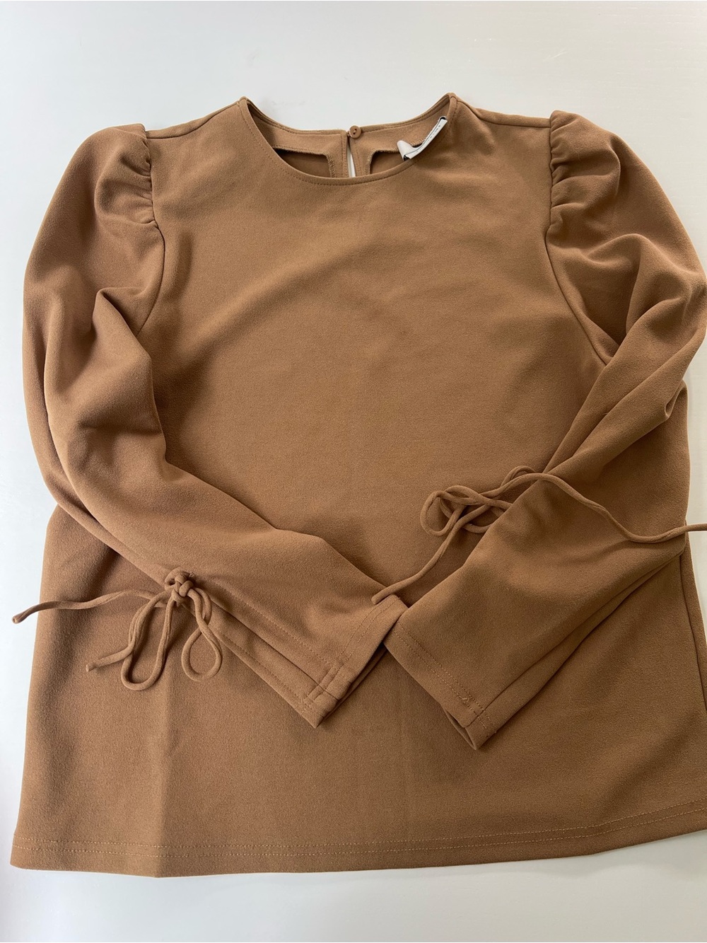 Women’s Brown Long-Sleeve Tie-Sleeve Top